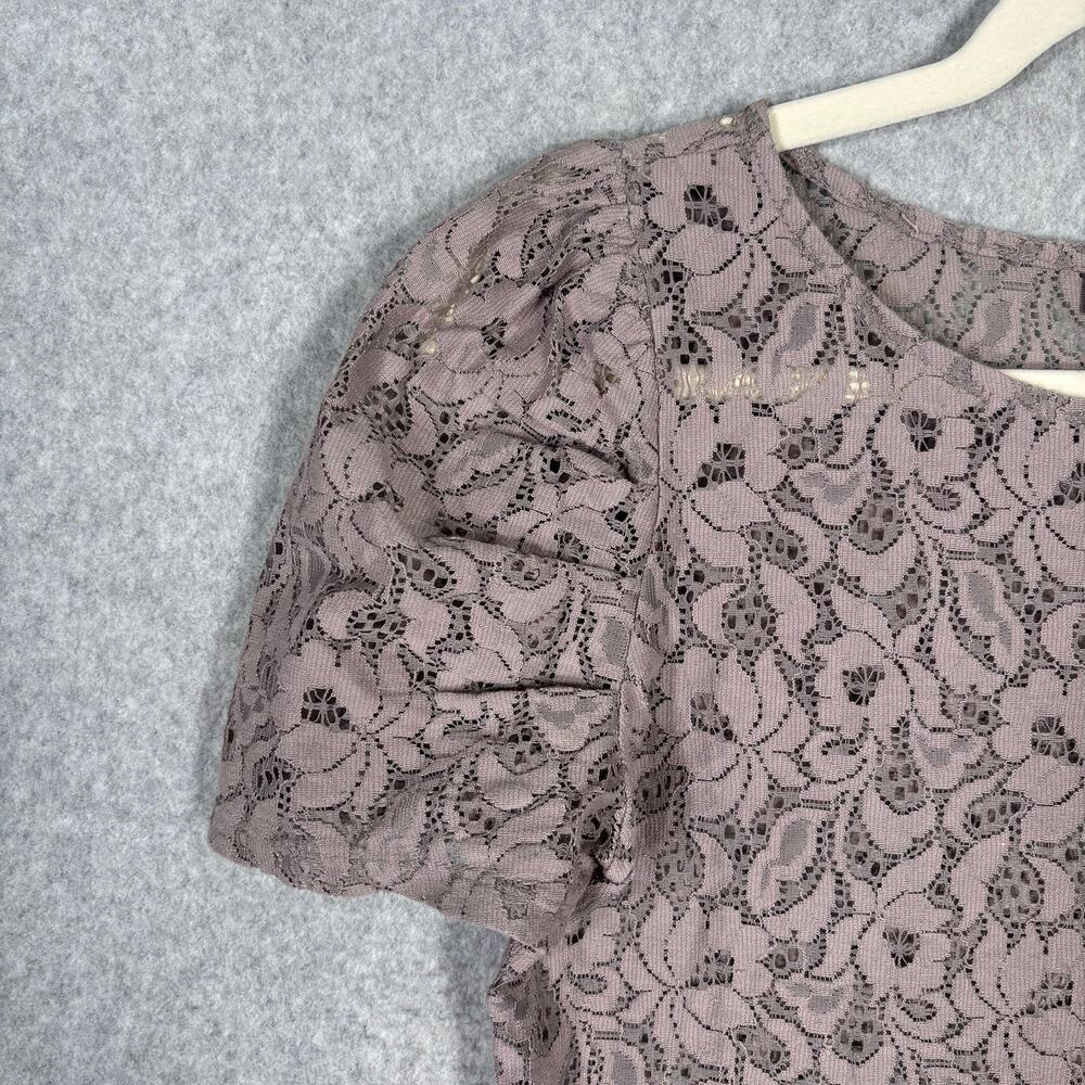 Limited Lace Top Small Mauve Sheer Puff Sleeve Ruched Romantic Coquette Twee - Picture 4 of 12